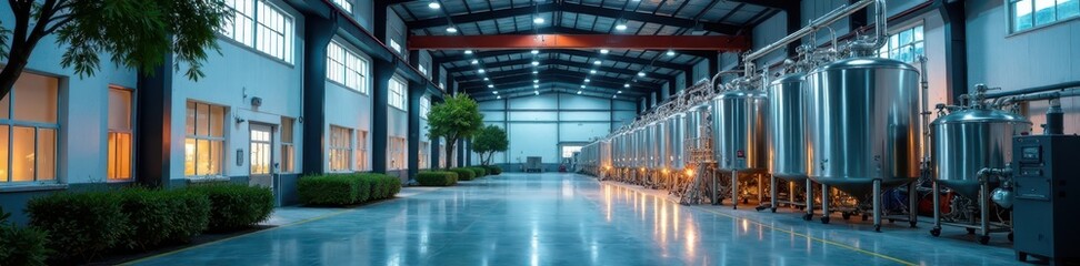 Exterior view of large-scale drinks production facility in China, large scale, industrial park, production facility
