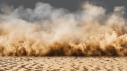Dust cloud, sandstorm, powder spray on transparent background, desert wind with cloud of dust and sand