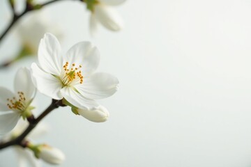 Obraz premium Delicate white blossom against pure white backdrop, botany, petals, fragile