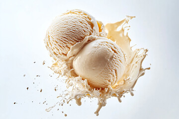 Fototapeta premium two scoops of ice cream are being dropped into the air