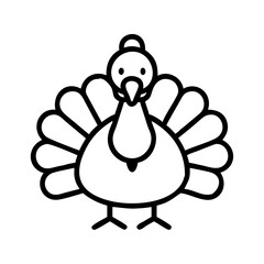 Cute turkey drawing outline vector illustration for thanksgiving and autumn holiday design
