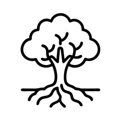 Isolated vector tree illustration, nature, forest, ecology, root, plant, line art design icon