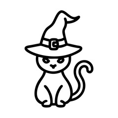 Cute black cat wearing witch hat halloween vector illustration spooky season october design element clip art