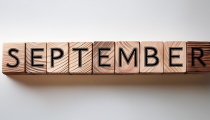 Fototapeta premium Illustration of wooden blocks with month September on white background