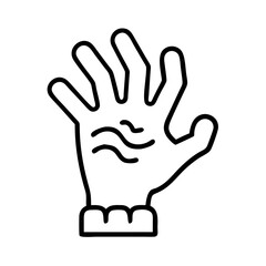 Hand palm reading astrology outline icon vector illustration for palmistry and fortune telling