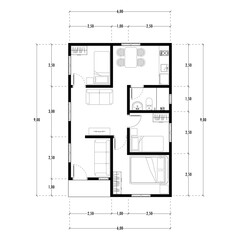 Architecture plan with furniture. home floor plan, isolated on white background, stock illustration.