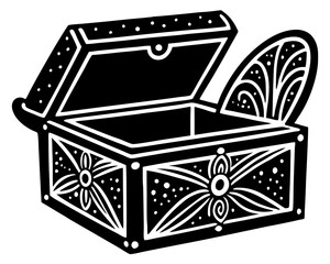 Open Treasure Chest vector silhouette illustration on white background