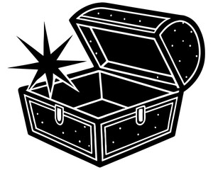 Open Treasure Chest vector silhouette illustration on white background