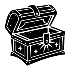 Open Treasure Chest vector silhouette illustration on white background
