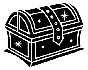 Open Treasure Chest vector silhouette illustration on white background