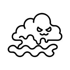 Scary cloud monster vector illustration, spooky weather element, halloween cloud outline drawing design