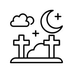 Cemetery graveyard tombstone vector illustration with moon and cloud halloween concept night scene