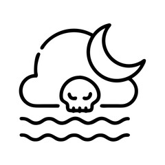 Skull moon cloud sea vector graphic illustration halloween spooky night dark ocean waves design art