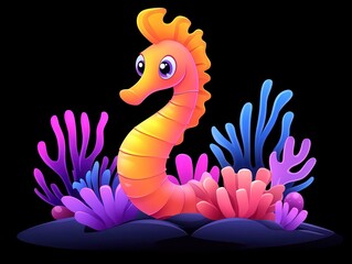 Obraz premium Cute seahorse amongst colorful coral