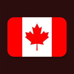 Canadian flag with a 2 by 3 ratio and rounded corners. The national flag of Canada. Flat style vector illustration