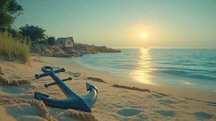 Sunset beach anchor, coastal home, serenity