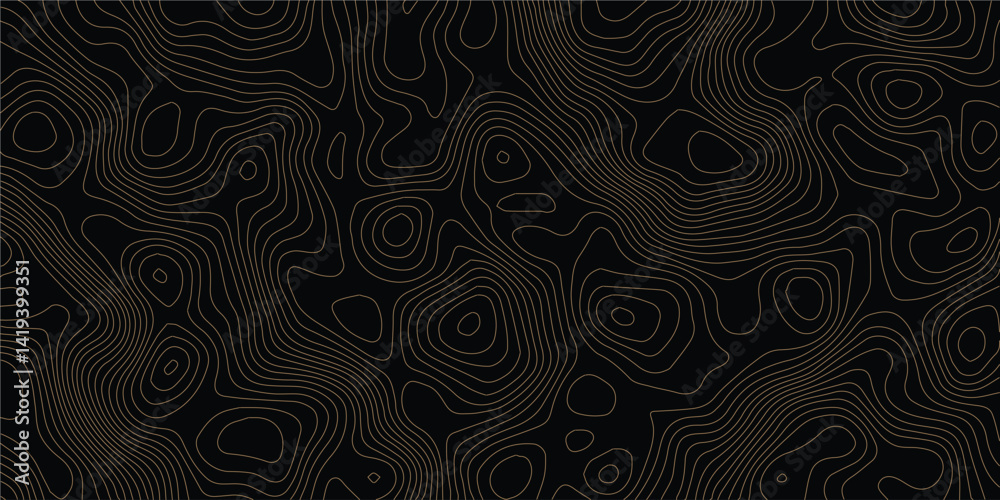 Poster black background and waves of colored lines topographic contours map background. topography geograph