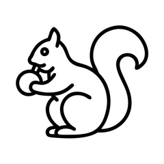 Naklejka premium Cute squirrel outline vector illustration holding nut, forest animal drawing, wildlife icon design, rodent art