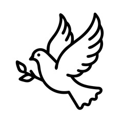 Dove with olive branch vector, peace symbol illustration, flying bird outline drawing, hope icon