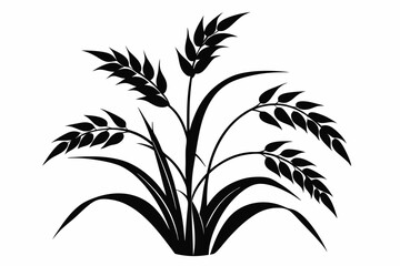 rice plant silhouette line art vector illustration