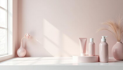 Clean, minimalist white backdrop for cosmetic display, promotion, photography, template