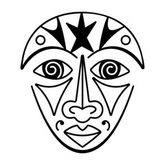 A doodle style icon of tribal mask tattoo