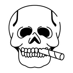 A sketchy style icon of smoking skull tattoo
