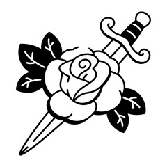A doodle style icon of dagger rose tattoo
