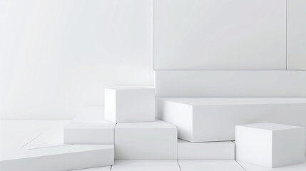 Minimalistic white podium for product display. 3d background products minimal podium scene with the geometric platform.