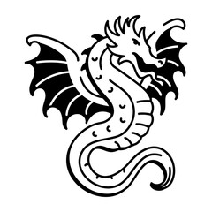 A hand drawn style icon of winged serpent tattoo
