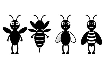 set of Honey bee mascot character vector silhouette illustration on white background
