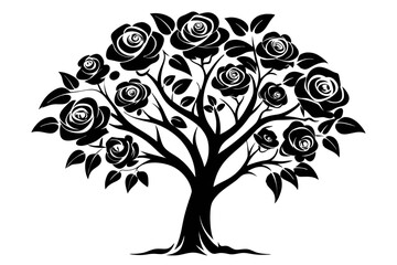 rose tree silhouette line art vector illustration