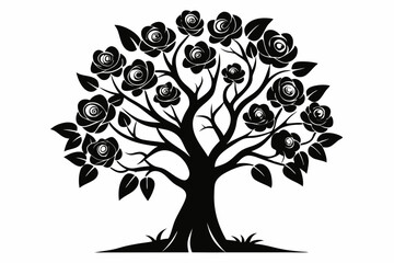 Obraz premium rose tree silhouette line art vector illustration