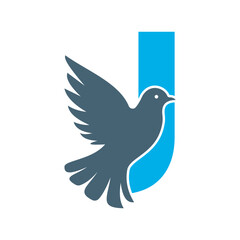 Initial Pigeon Logo combine with letter J vector template	