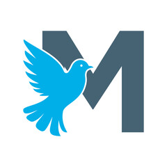 Initial Pigeon Logo combine with letter M vector template	