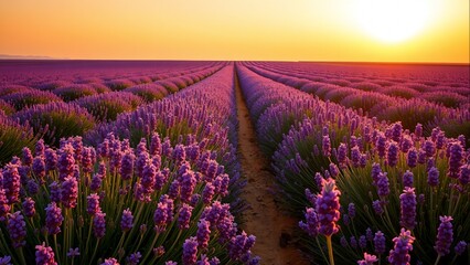 Fototapeta premium Lavenders End Blooming Fields Under Suns Golden Veil