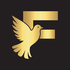 Initial Pigeon Logo combine with letter F vector template	