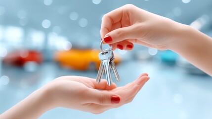 Handing Over Car Keys Marks a New Journey Inside a Bright Dealership Showroom Filled With Anticipation and Excitement