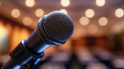 Obraz premium Close-up microphone in meeting room
