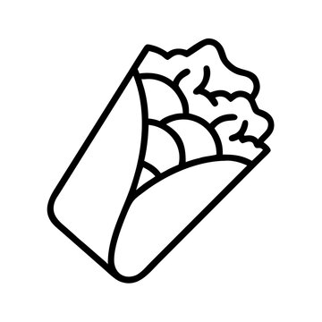 recommend clip art: Delicious burrito vector illustration: mexican food, wrap, tortilla, meat, and vegetables line art