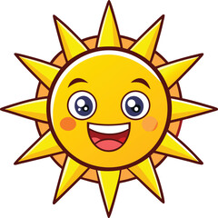 A mascot logo of a cheerful and energetic cartoon sun with stylized rays forming a smile, representing positivity and energy for a solar power company 