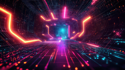 Neon Tunnel Digital Abstract with Vibrant Lights