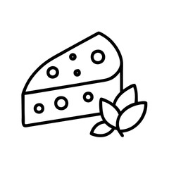 Cheese wedge with holes and basil leaves vector illustration food dairy product icon design