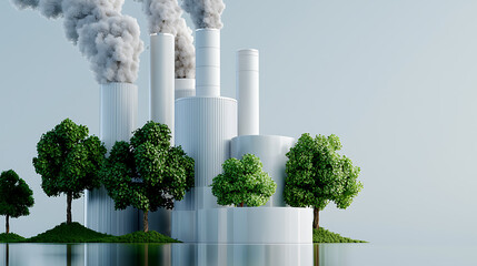 Fototapeta premium Industrial pollution impact on nature urban environment digital art pollution awareness aerial view environmental concern