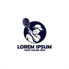 tennis player stylized vector silhouette, emblem or logo template