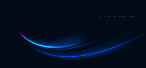 Obraz premium Hi-speed blue neon curve beams rays on dark blue background. Speed motion moving concept.