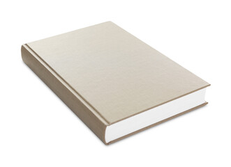Closed light grey hardcover book isolated on white