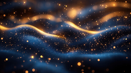 Abstract wave of gold and blue particles