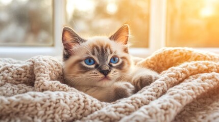 Obraz premium Adorable Kitten Wrapped in Cozy Blanket