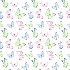 Butterflies seamless watercolor colorful pattern